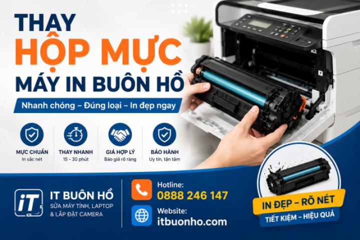 Thay Hộp Mực Máy In Buôn Hồ – Nhanh Chóng, Đúng Loại, In Đẹp Ngay